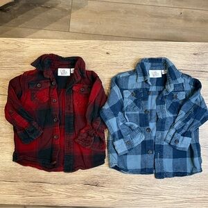 Plaid Button Down Shirts - Red and Blue 12 Months